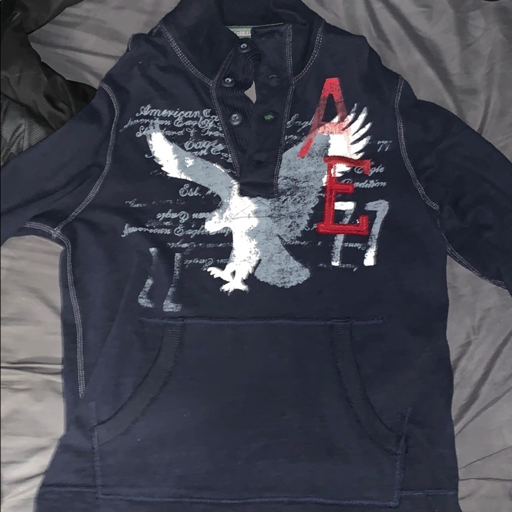 American Eagle Mens Medium Blue Button Up Sweater